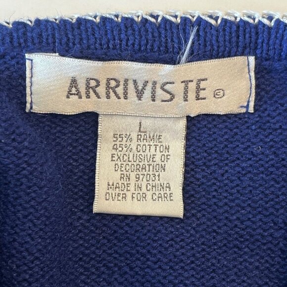 Vtg Arriviste Women Large Dancing Reindeer Ugly Christmas Sweater Cardigan Blue - Picture 4 of 13